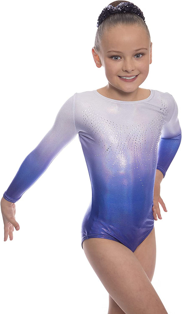 Lumen Silver to Blue Ombre Long Sleeved Leotard