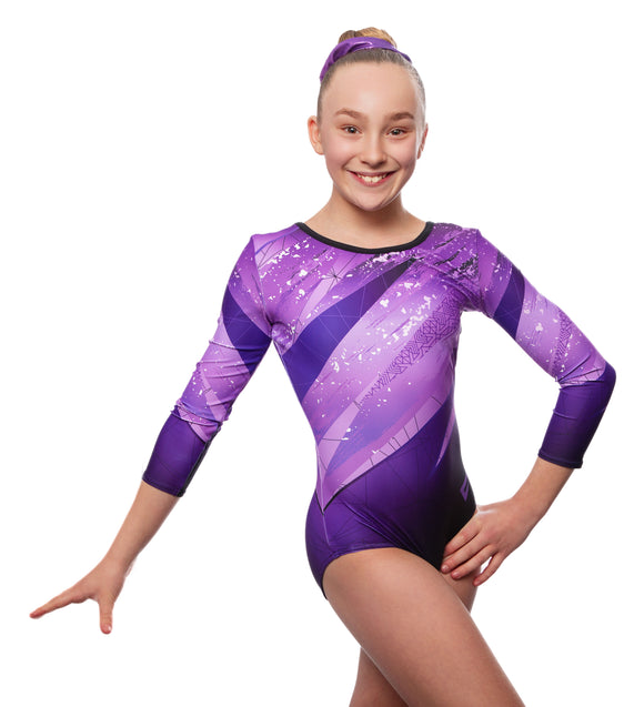 Kiki Purple Long Sleeve Deluxe Gymnastics Leotard