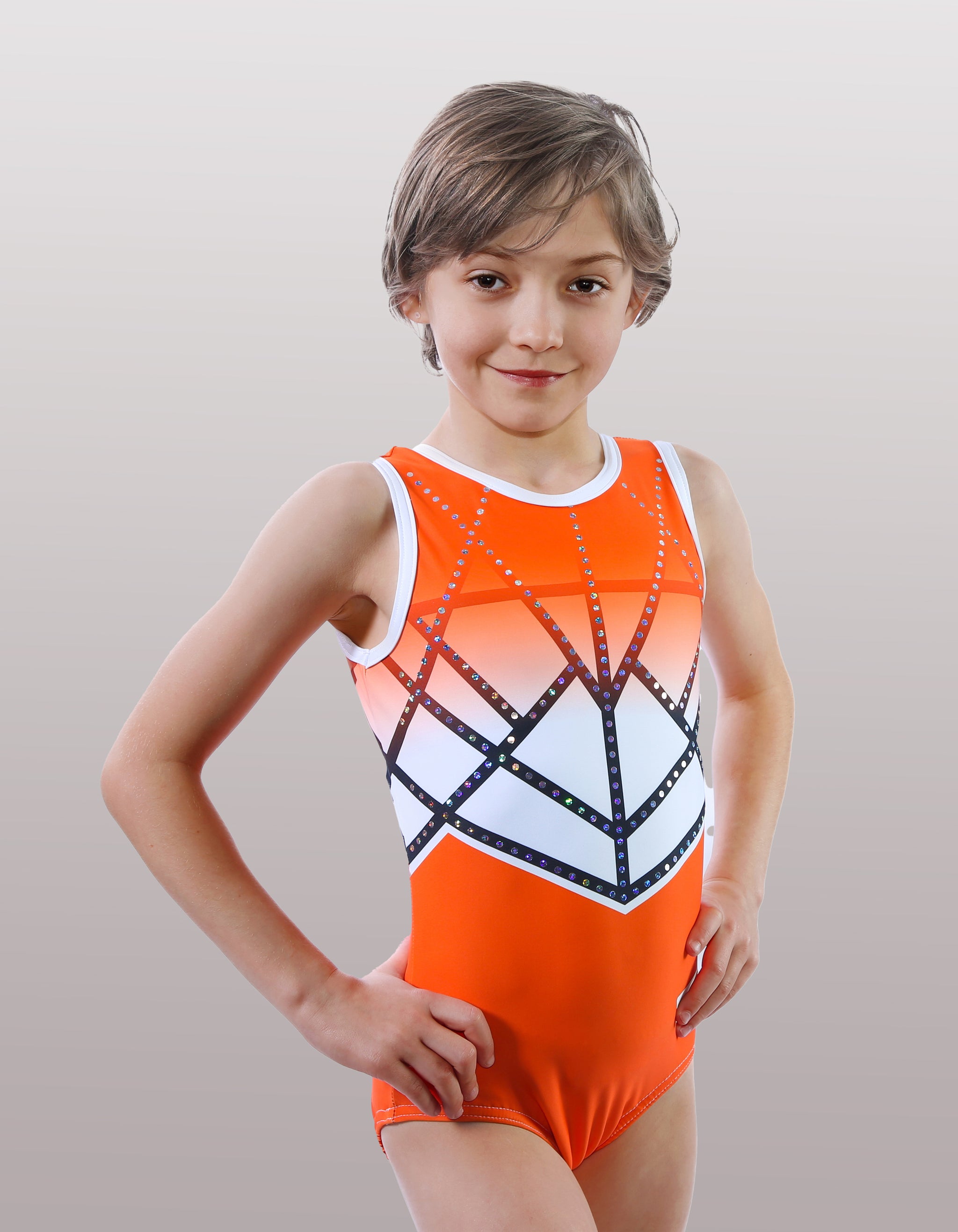 Celeste Orange n Black Sleeveless Tank Girls and Adult Gymnastics Leotard