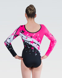 Spectacular in Pink and Black Long Sleeve Deluxe Gymnastics Leotard