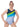 Girl wearing a colorful gymnastics leotard on a white background
