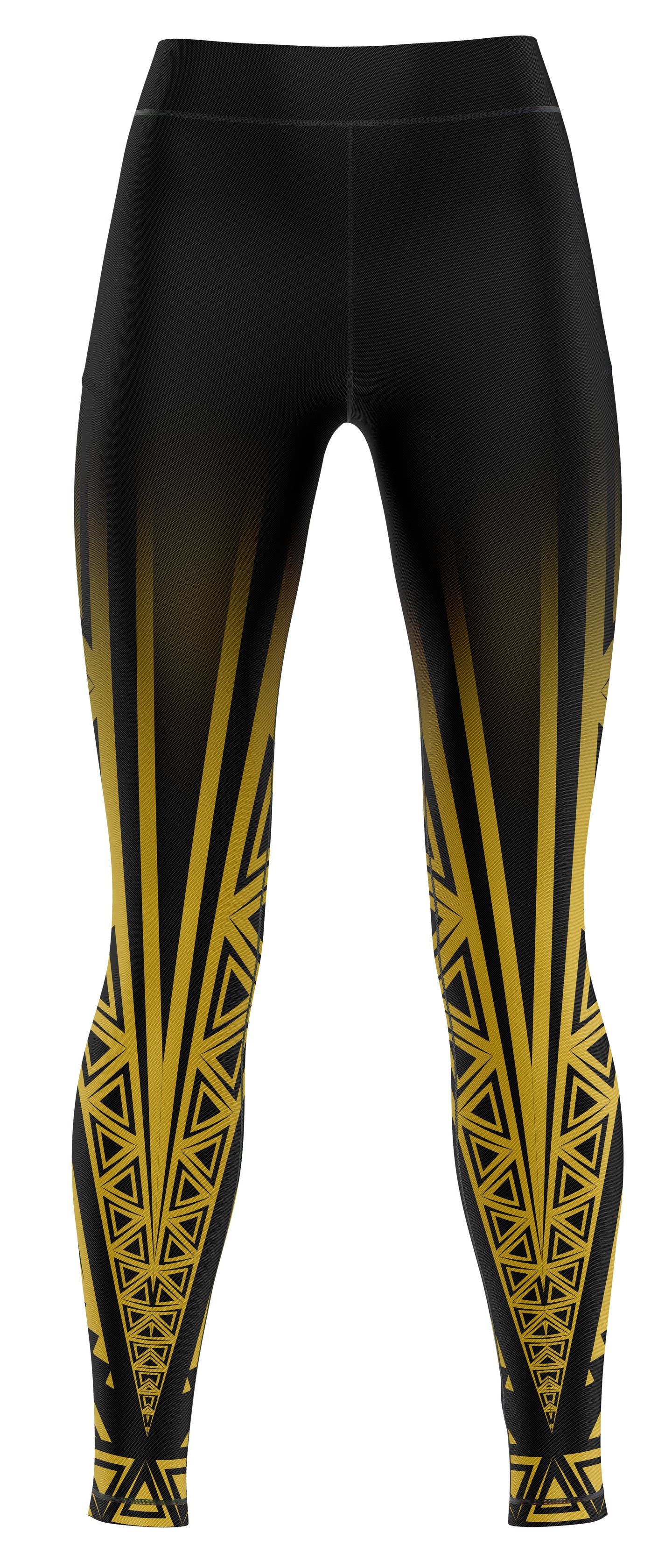 Black and gold athletic leggings suitable for gymnastics, dance and general activewear
