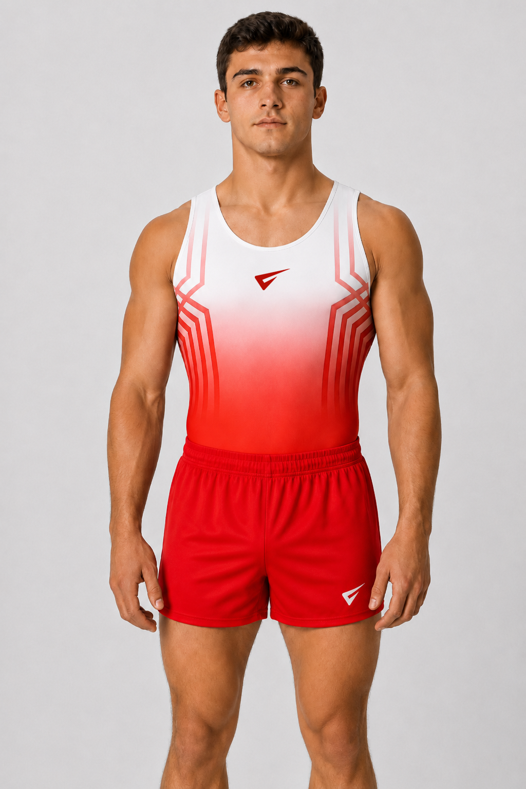 Severn Gymnastics and Trampoline Club Red Sleeveless Tank Club Uniform Leotard for Boys and Men