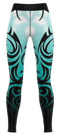 Turquoise gym leggings shown flat with a streamlined athletic cut