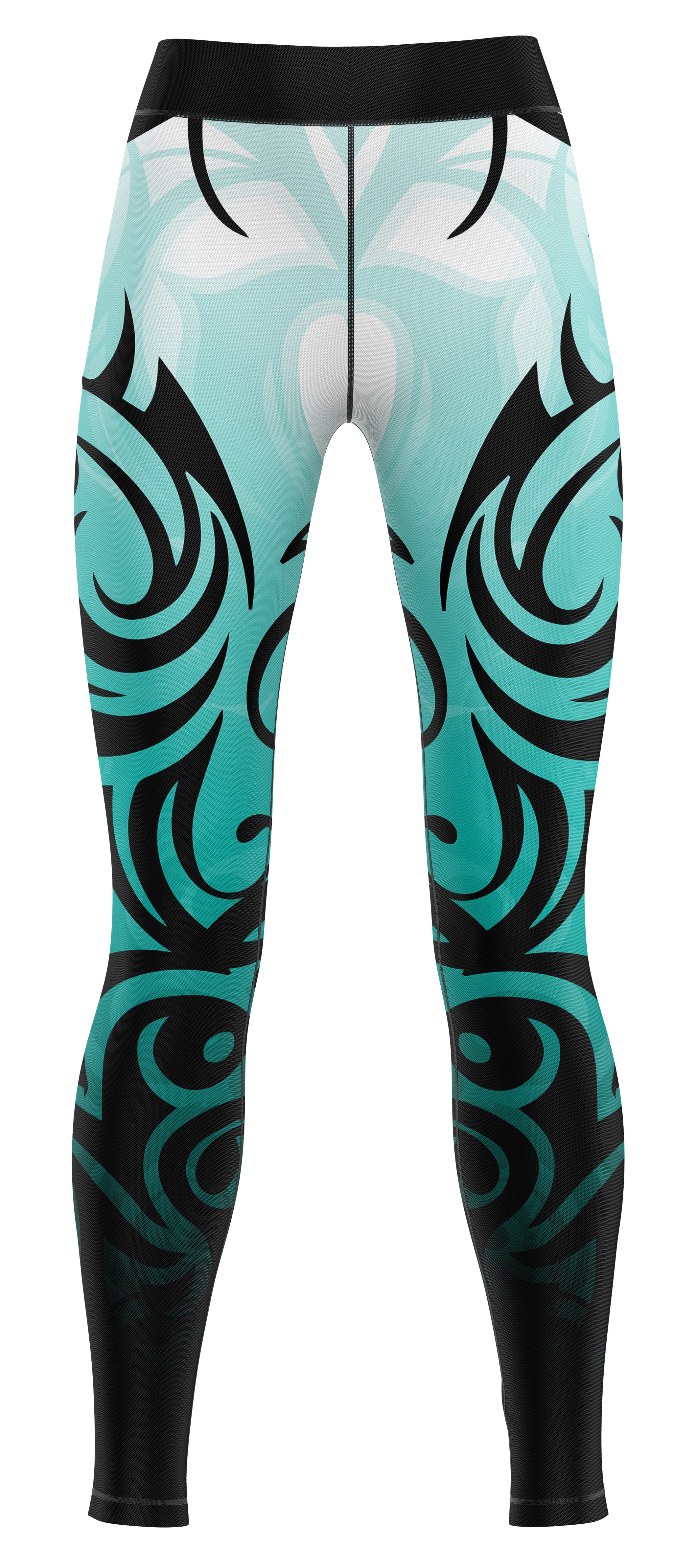 Turquoise gym leggings shown flat with a streamlined athletic cut