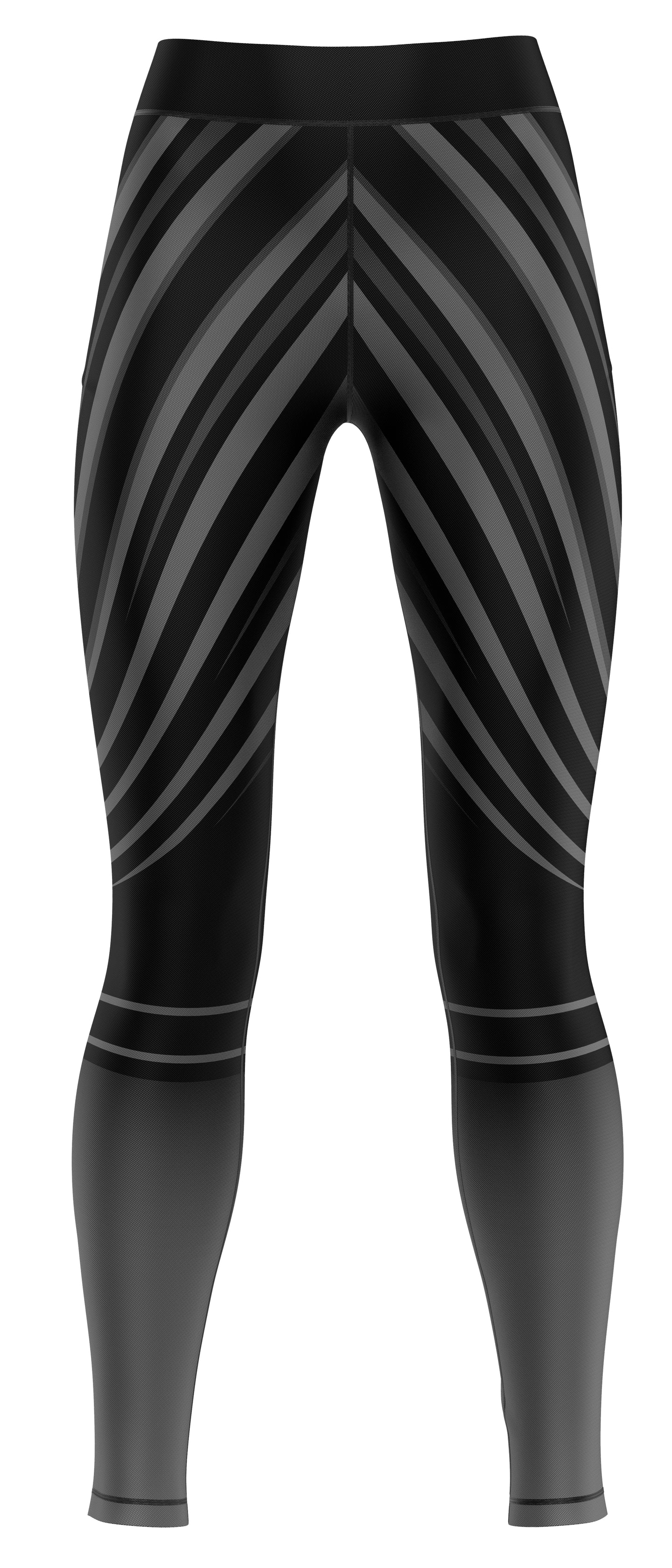 Pair of blue girls' athletic leggings laid flat showing full-length fit