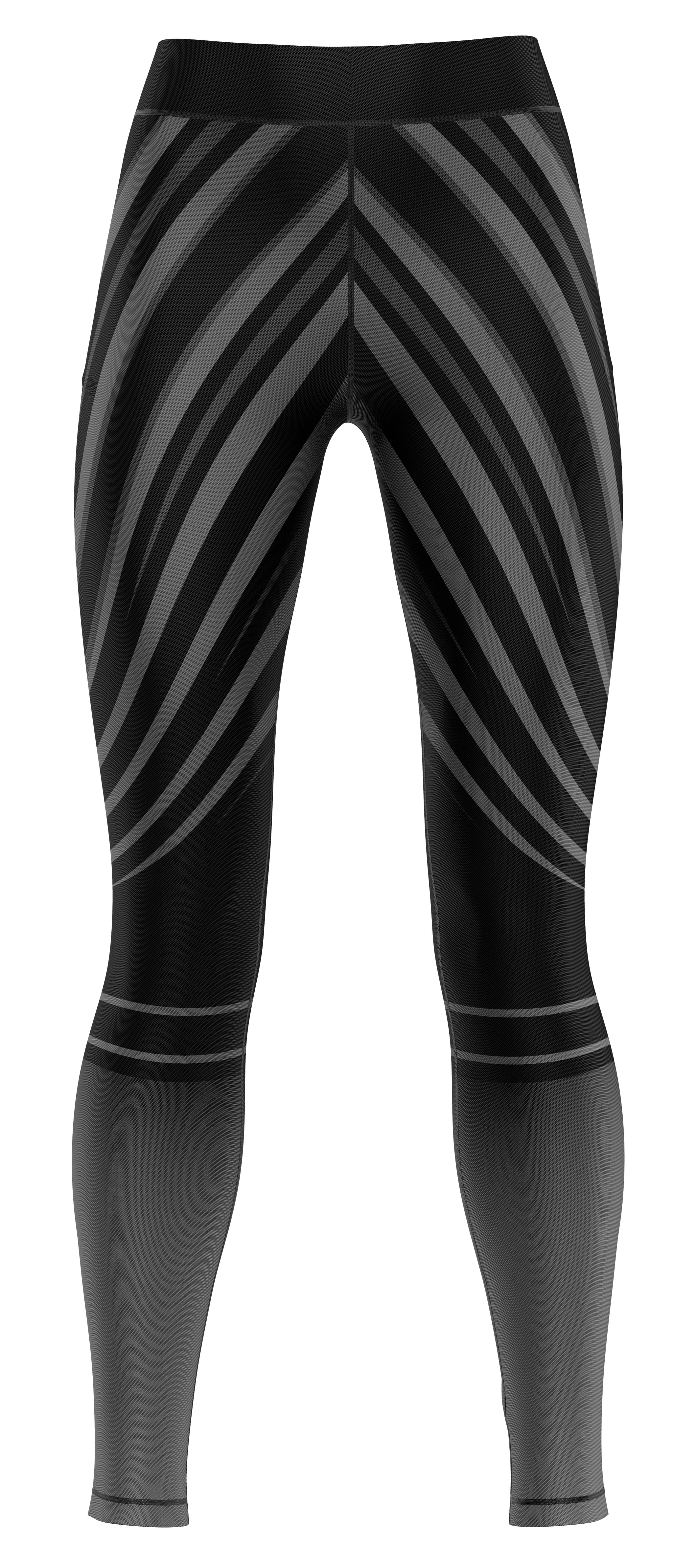 Pair of blue girls' athletic leggings laid flat showing full-length fit