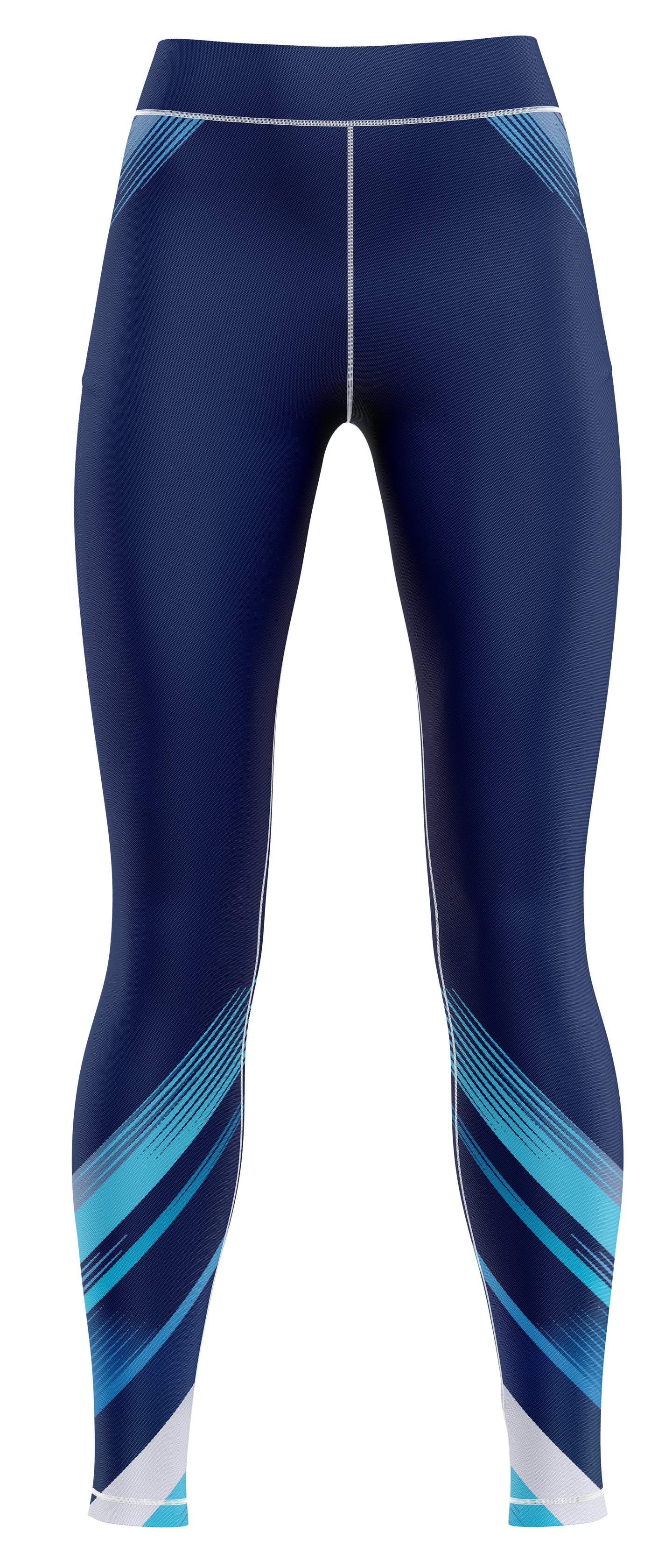 Blue girls' athletic leggings laid flat