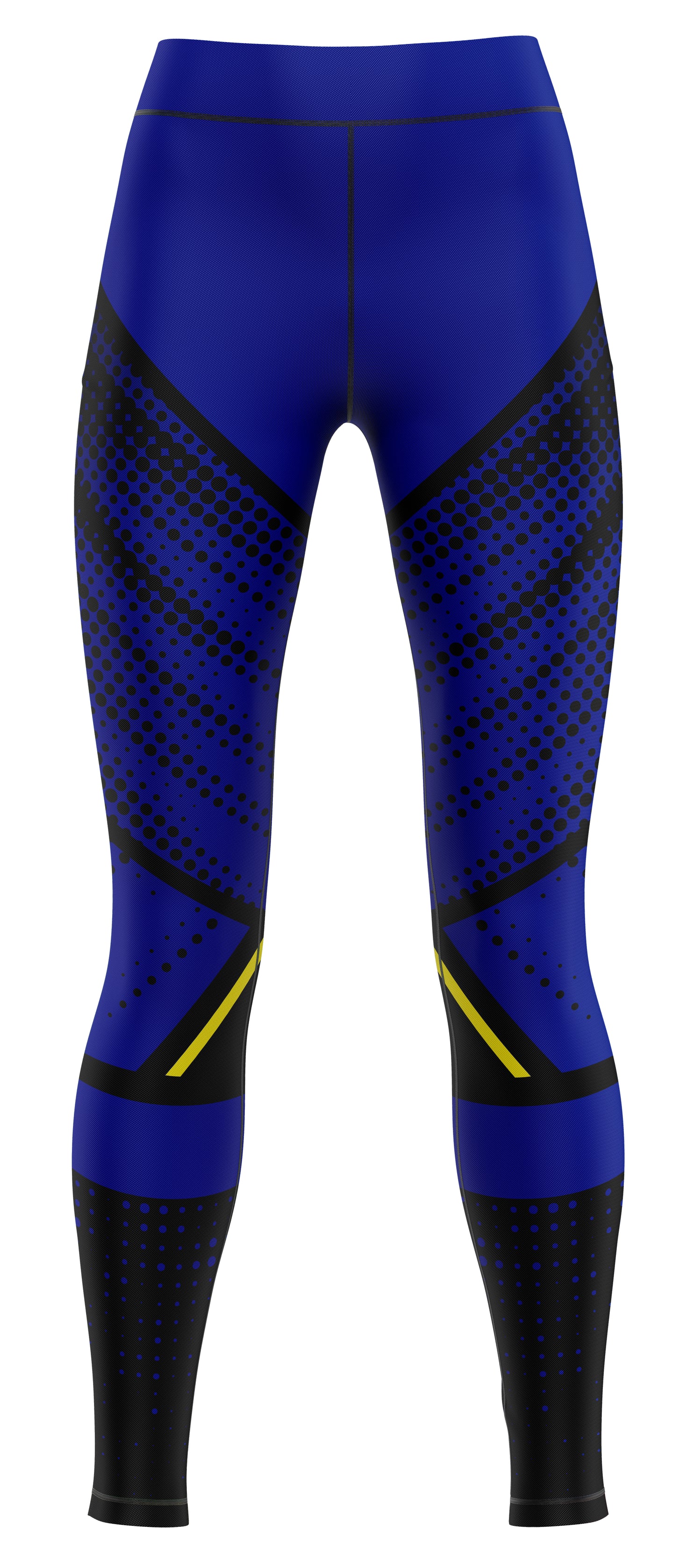 Two-tone yellow and blue athletic leggings for gym and dance