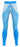 Pair of blue activewear leggings laid flat on a neutral background