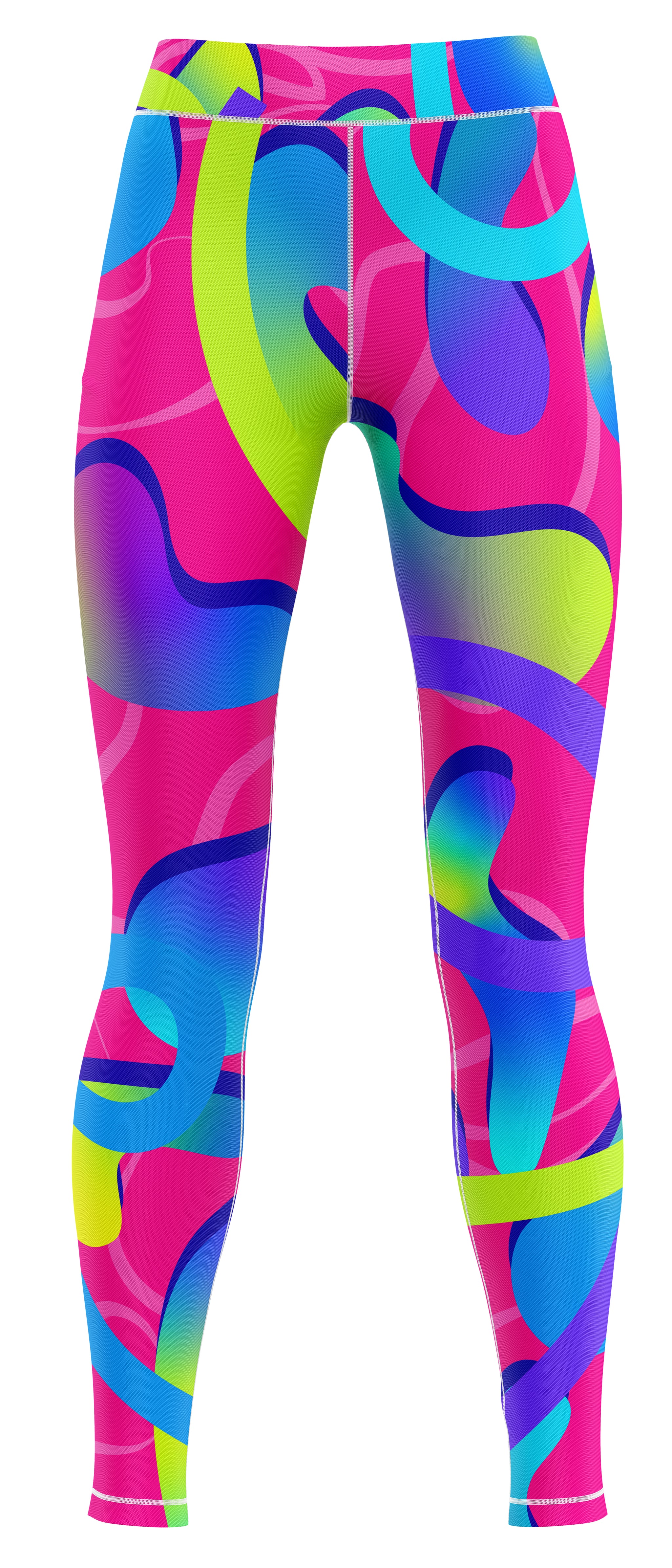 Blue activewear leggings laid flat; suitable for gymnastics, dance and training