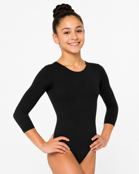Black Training Gymnastucs and Ballet Exam Leotard 3/4 Length Long Sleeve Leotard for Girls
