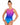 A female gymnast modeling a sleeveless leotard with a vibrant blue, purple, and pink gradient, featuring silver rhinestone details on the chest and white logos on the hips, set against a plain white background.
