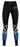 Black leggings with blue and white designs and 'ambition gymnastics' text on a white background