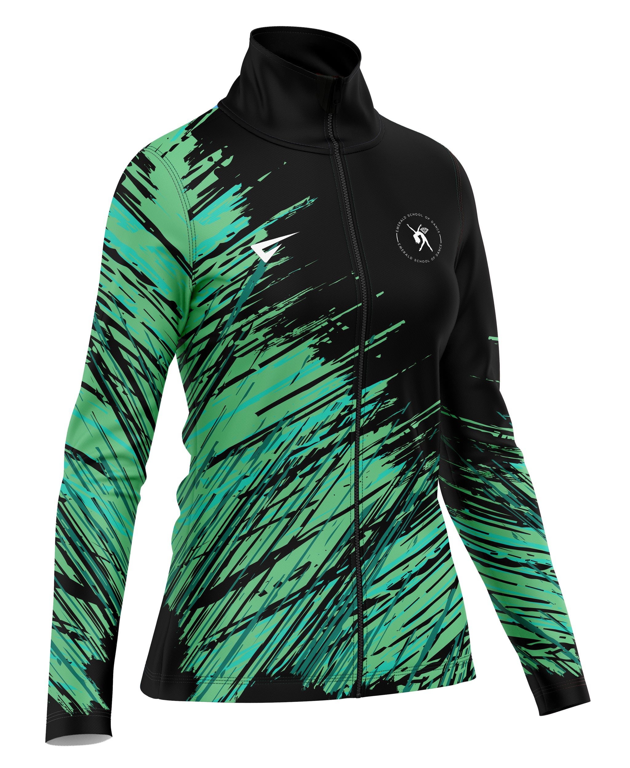 Green and black club-style tracksuit jacket with sporty cut and zip front