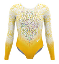 Fundamental Movement Academy Club Festival Yellow Long Sleeve Gymnastics Leotard For Girls