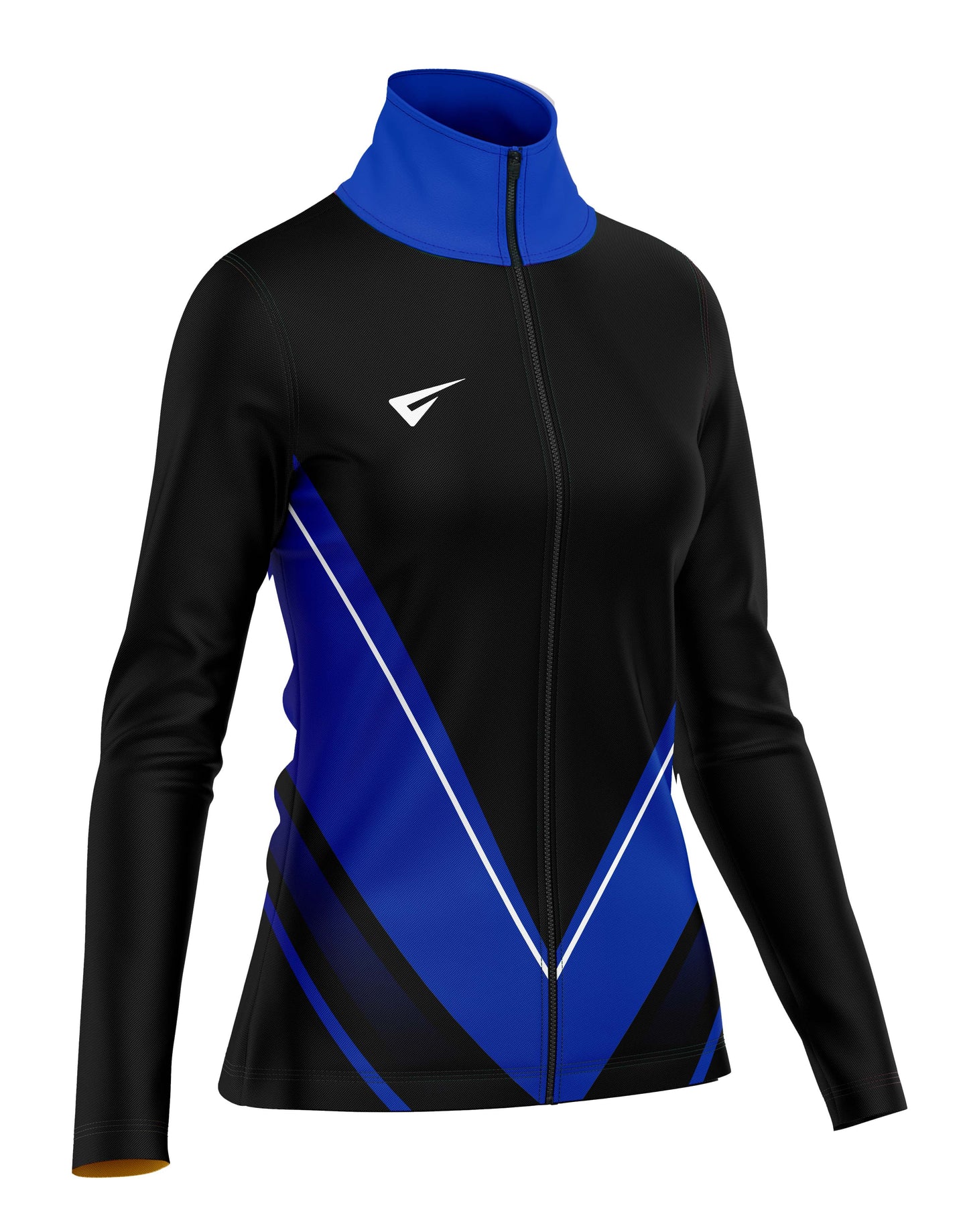 Black and blue athletic jacket with a brand logo on a white background