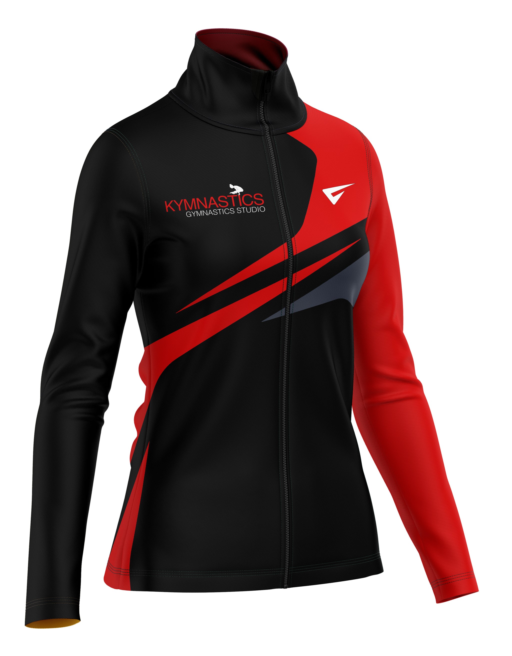 Black and red jacket with 'Gymnastics Gymnastics Studio' logo on a white background