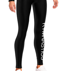 Black leggings with white text on a white background