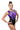 Woman wearing a black and purple leotard on a white background