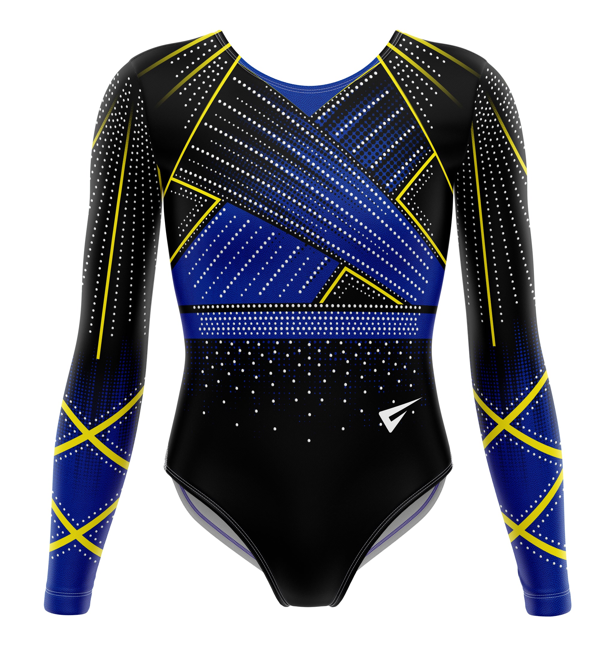 Aspire Elite Yellow and Blue Competition Long Sleeve Girls Gymnastics Leotard