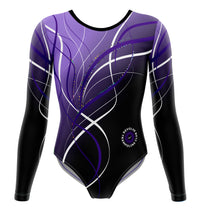 Long sleeve (¾) girls gymnastics leotard in purple and black ombre with spangle detail