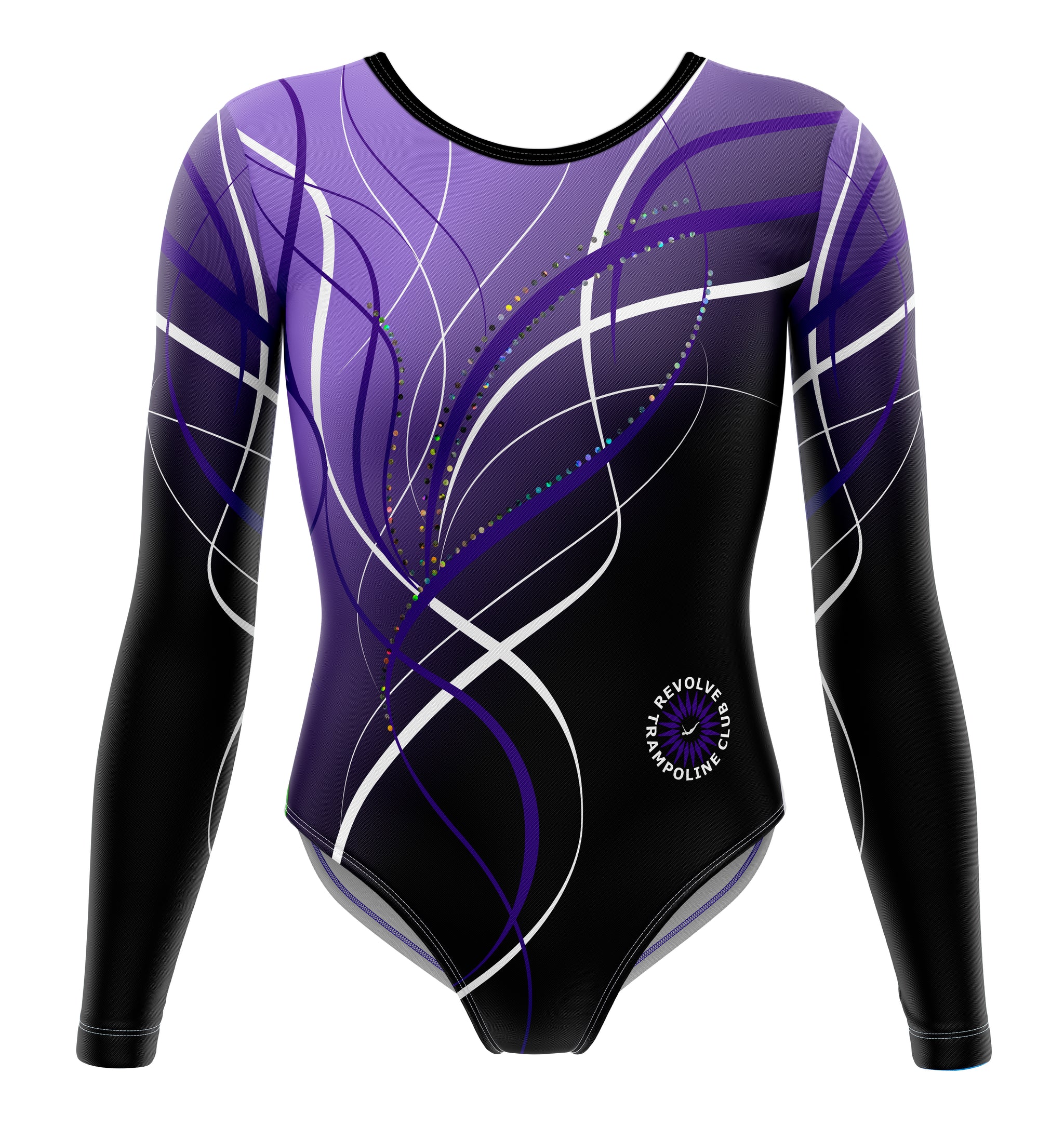 Long sleeve (¾) girls gymnastics leotard in purple and black ombre with spangle detail