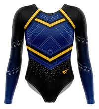 Contender Blue n Golden Yellow Competition Long Sleeve Girls Gymnastics Leotard
