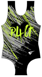 Sleeveless men's gymnastics leotard on plain background