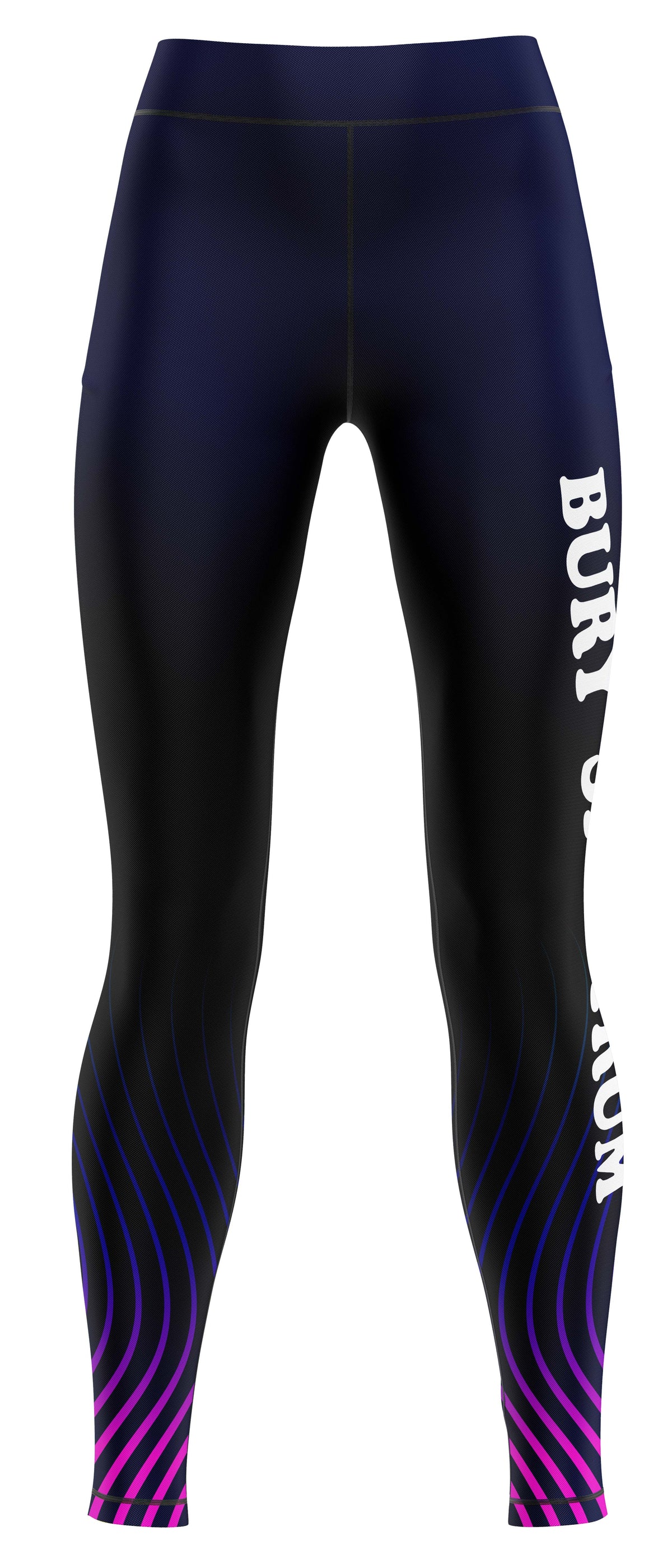 Black leggings with gradient purple and pink design and 'Burlington' branding on a white background