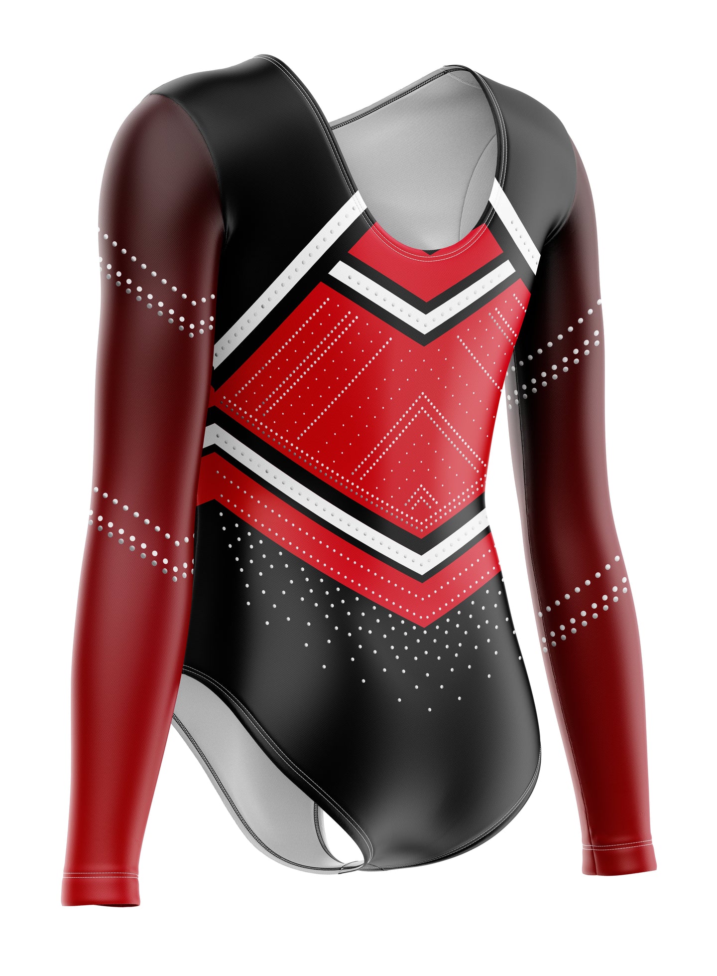 Contender Red Black N White Competition Long Sleeve Girls Gymnastics Leotard