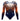 Gymnastics leotard with orange, navy blue, and white pattern on a white background
