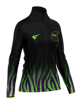 Black jacket with green and purple zebra pattern on a white background