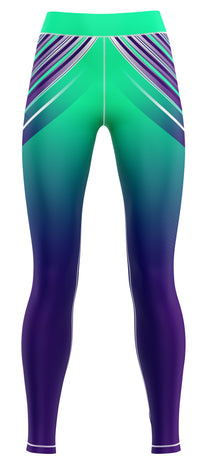 Blue activewear leggings with a slim, fitted silhouette suitable for gymnastics and dance