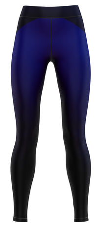 Blue gym leggings shown on a plain background