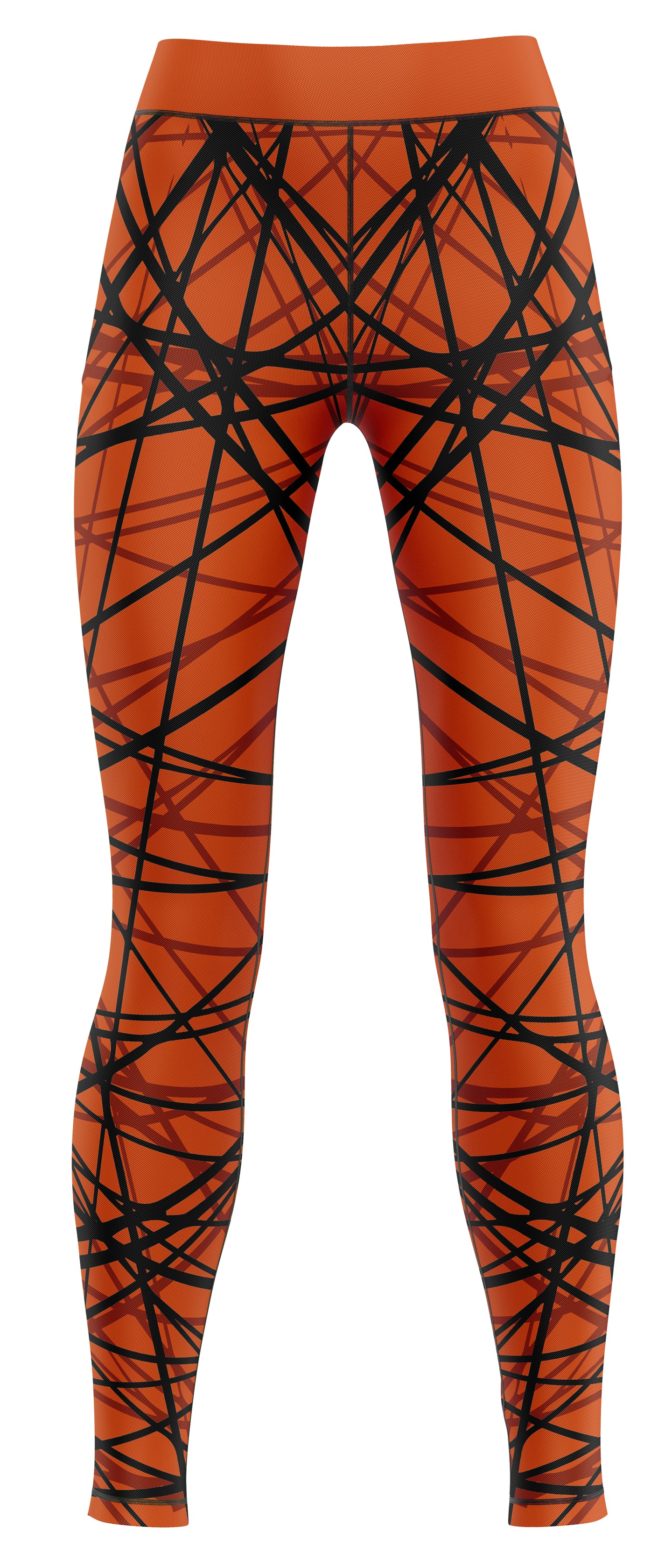 Bright orange girls' gym leggings laid flat showing full-length fit