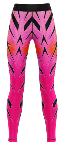 Blue activewear leggings laid flat on a plain background