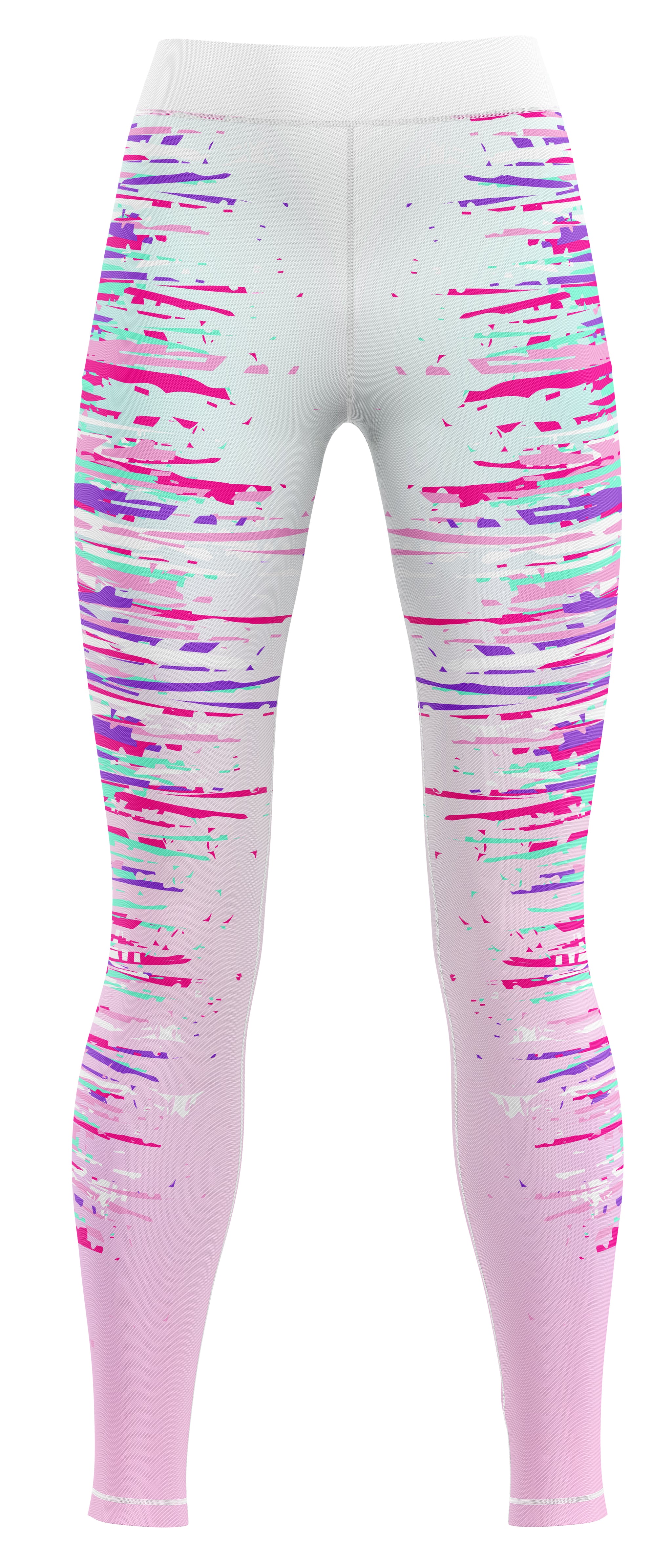 Pair of blue activewear leggings laid flat on a plain background