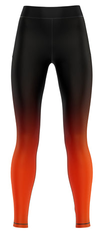 Navy blue activewear leggings laid flat showing slim silhouette and simple seam details