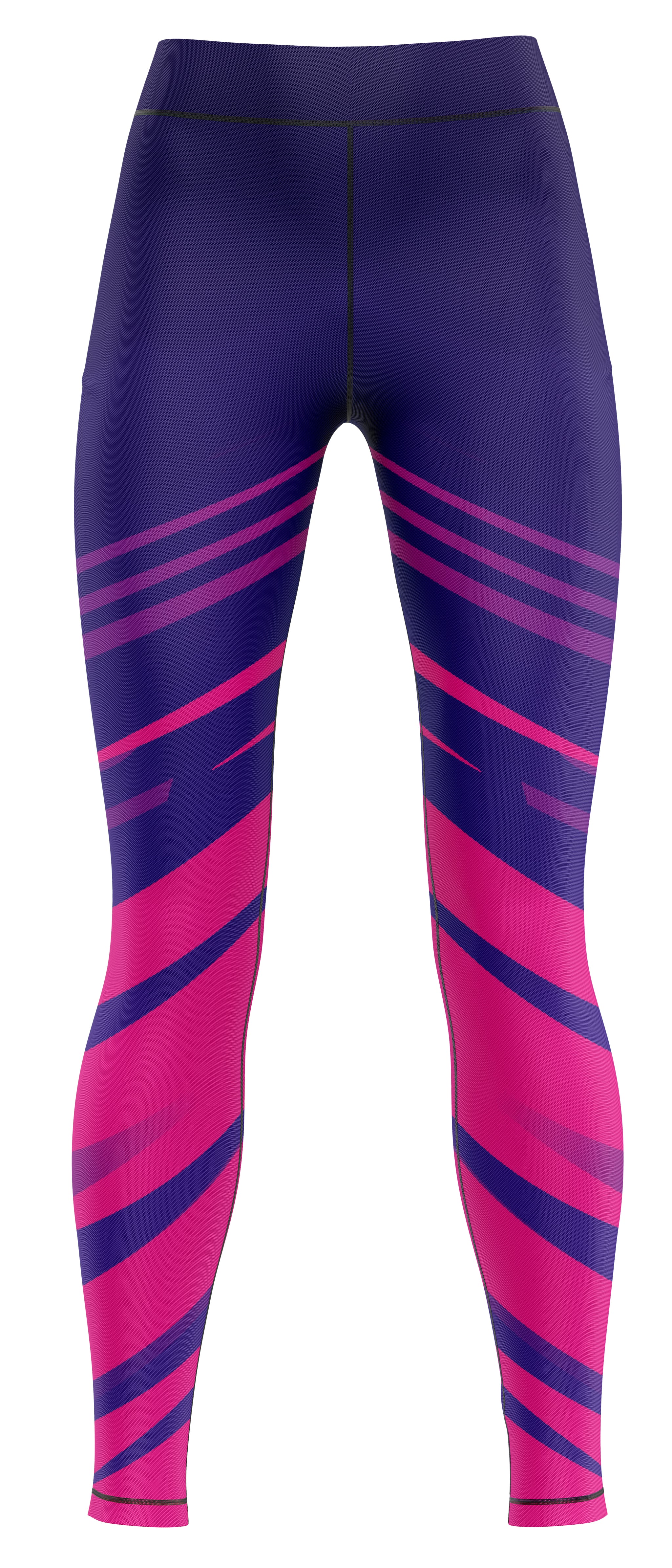 Blue athletic leggings laid flat showing full-length leg and waistband