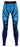 Pair of blue activewear leggings laid flat showing full length and slim fit