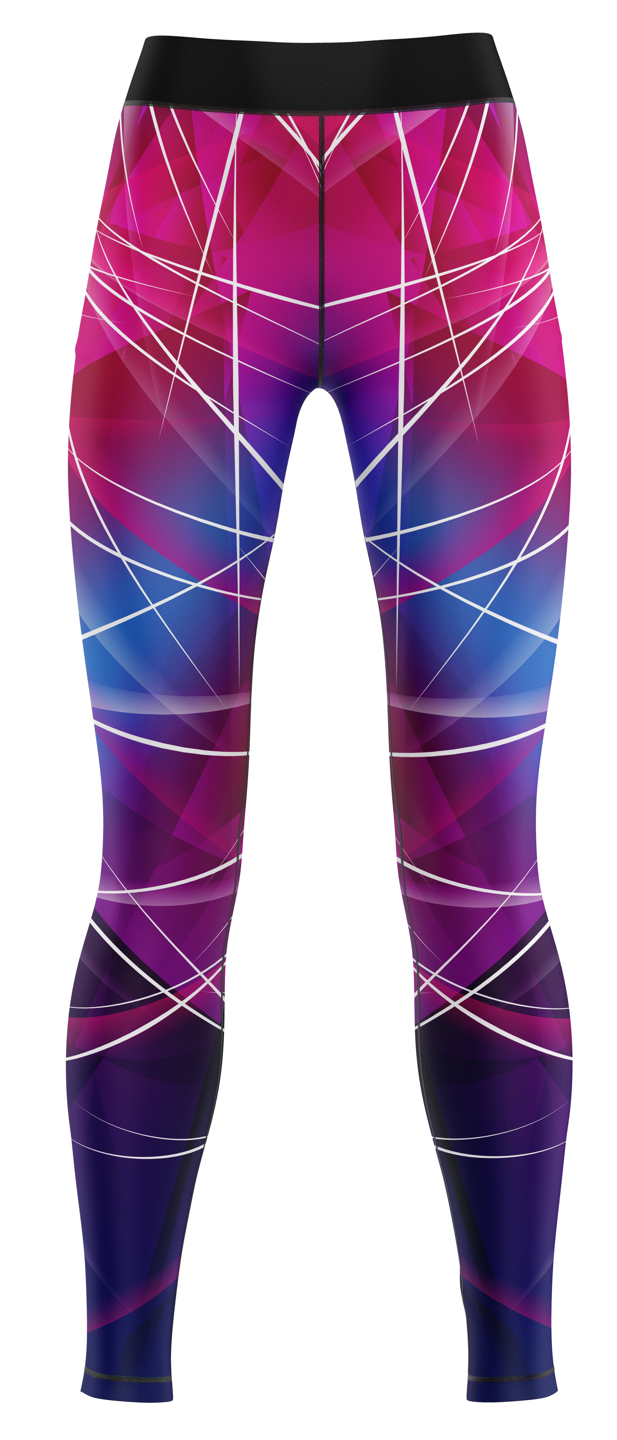 Blue activewear leggings laid flat, close-fitting athletic design