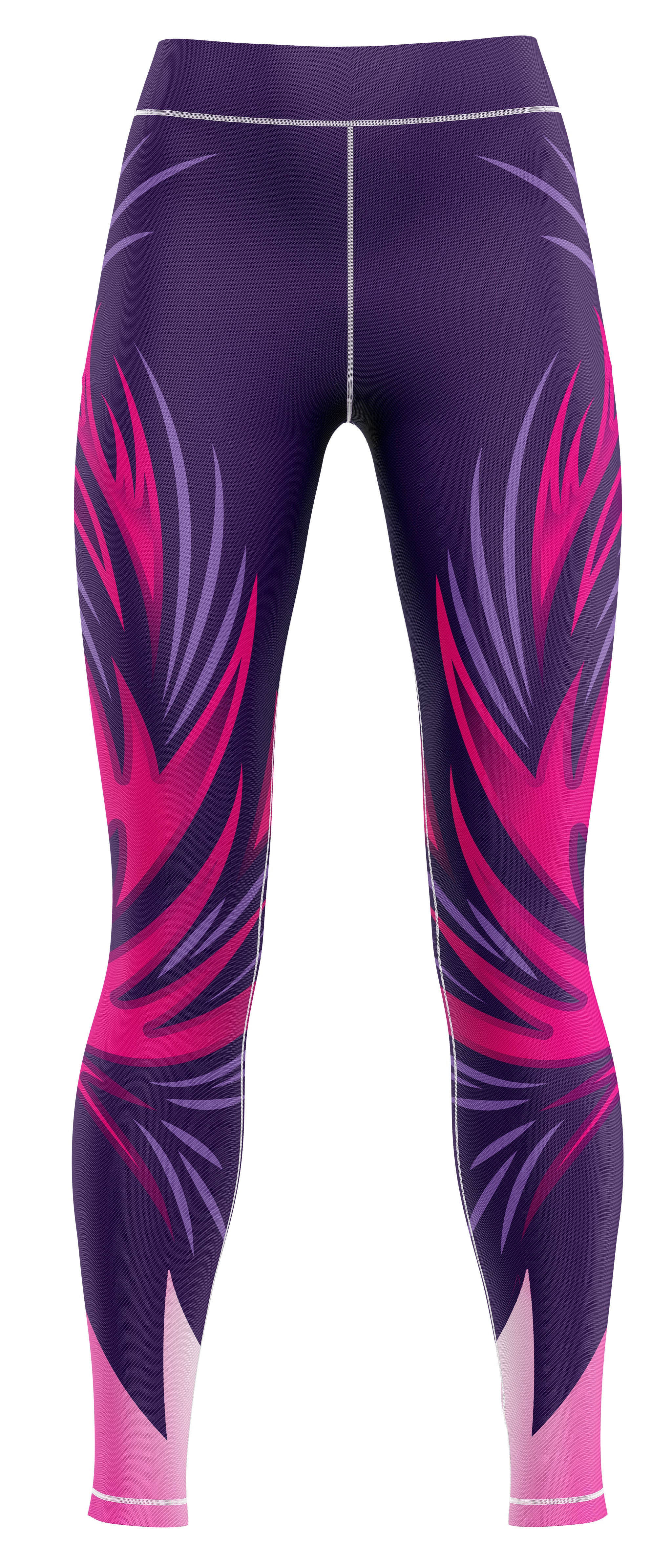 Blue activewear leggings laid flat showing fitted leg design