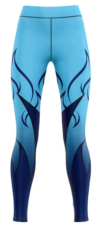 Solid blue girls' active leggings suitable for gymnastics and dance