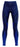 Navy blue athletic leggings laid flat on a neutral background