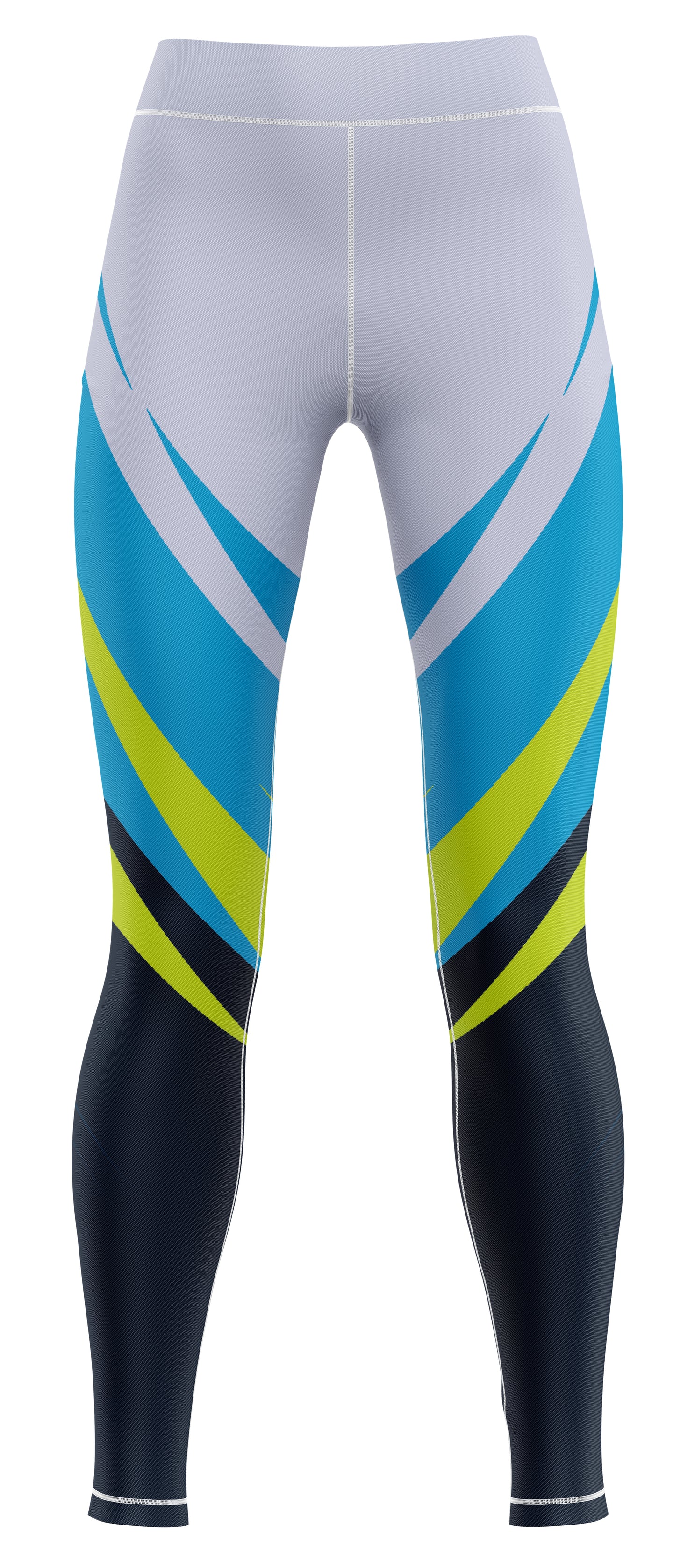 Pair of blue gymnastics and dance leggings laid flat, suitable for training and practice