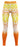 Pair of orange and yellow gym leggings on a plain background