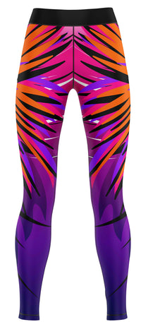 Blue activewear leggings laid flat on a plain background