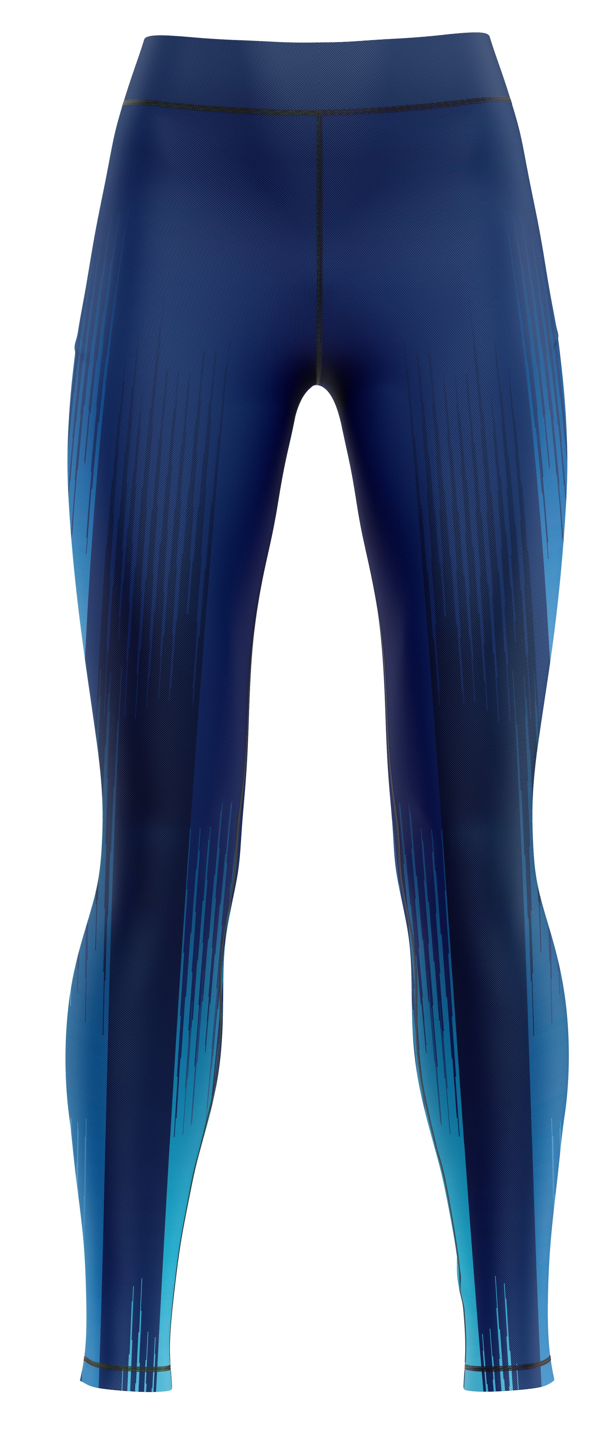 Pair of blue training leggings laid flat, suitable for gymnastics and dance