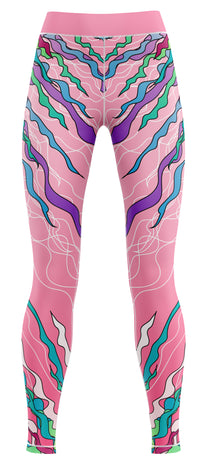 Pair of blue girls' activewear leggings on a plain background